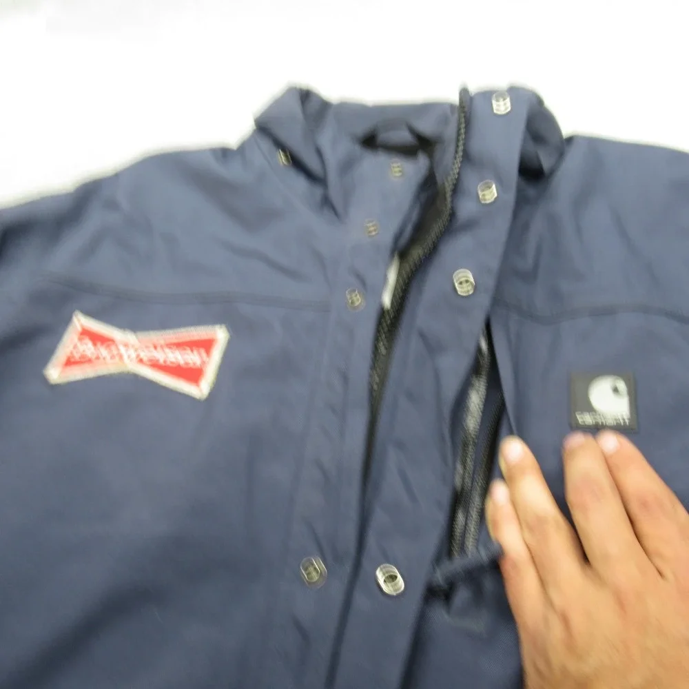 Carhartt Jacket Men Large Navy Shoreline Waterproof Rugged Budweiser Driver Logo